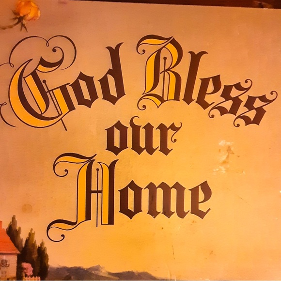 Bless Our Home Jesus Vintage Wall Decor Paper On Wood Slab Rustic Mid Century - Picture 2 of 6